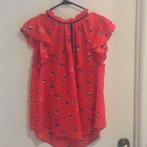 ☃️❄️ Orange and navy floral blouse size L